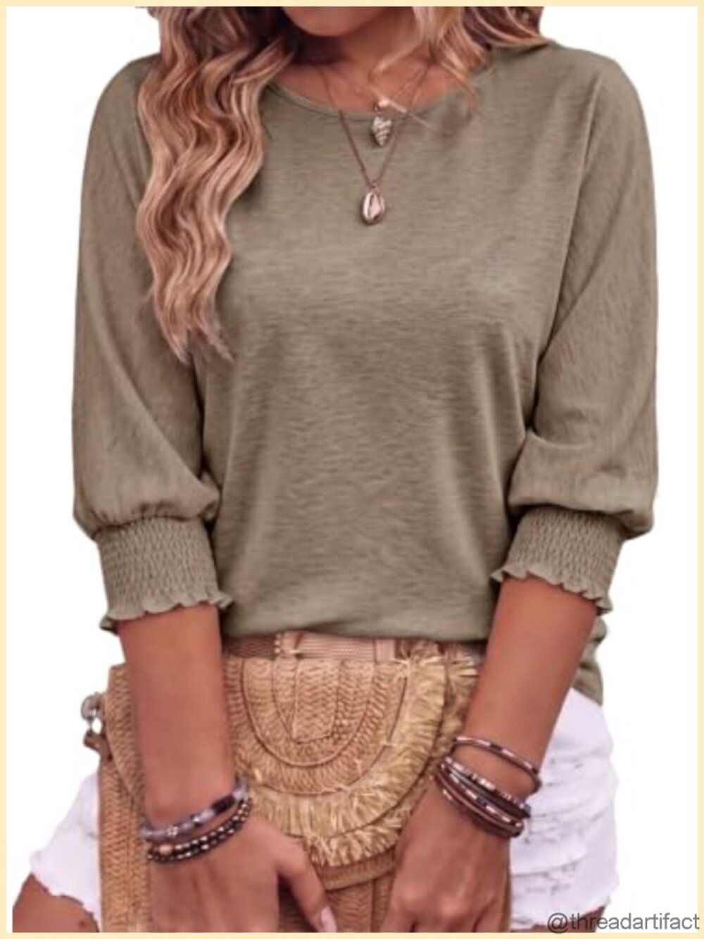 Plus Size Tunic Top 3/4 Sleeve Loose Fit Roundneck T-Shirt Women